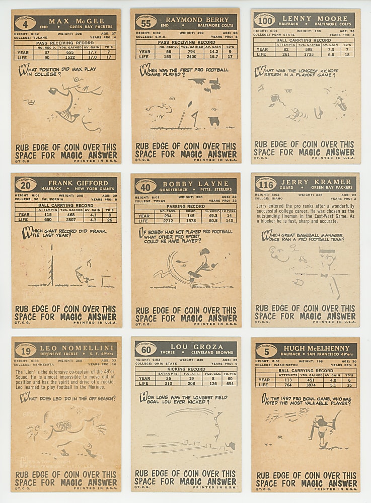 1959 Topps Football Collection (198) with Near Complete Set (165/176) & Several Hall of Famers - Clean!