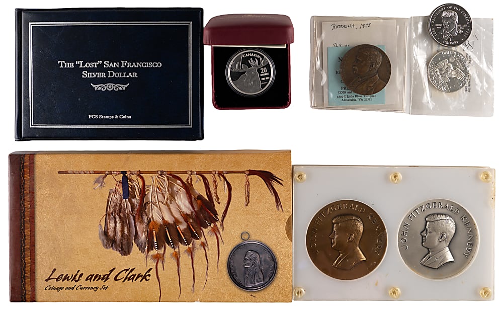 1905-2023 U.S./Foreign Coin and Medal Balance of Collection Bundle with 1961 JFK Inaugural Silver/Bronze Medal Set (2)