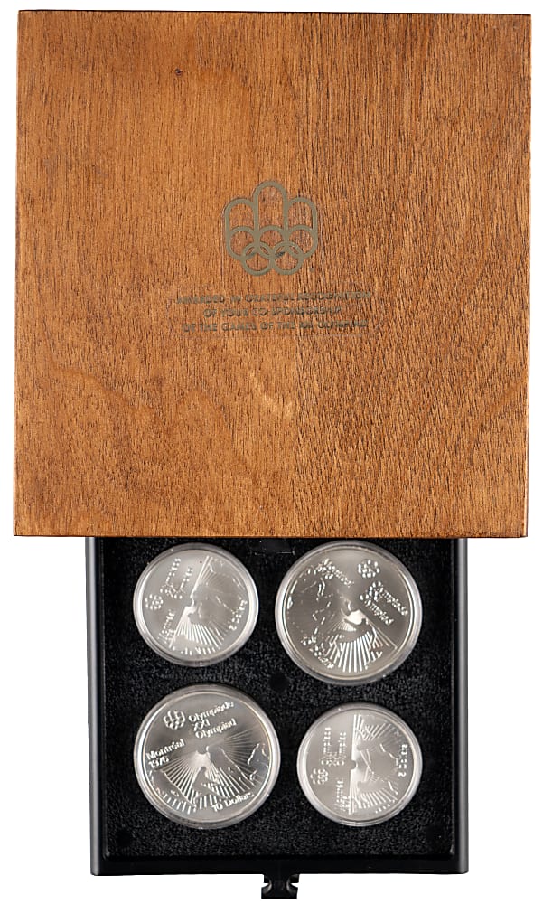 1976 Royal Canadian Mint Montreal Olympics Sterling Silver Coin Near Complete Set (27/28) in Co-Sponsorship Recognition Chest