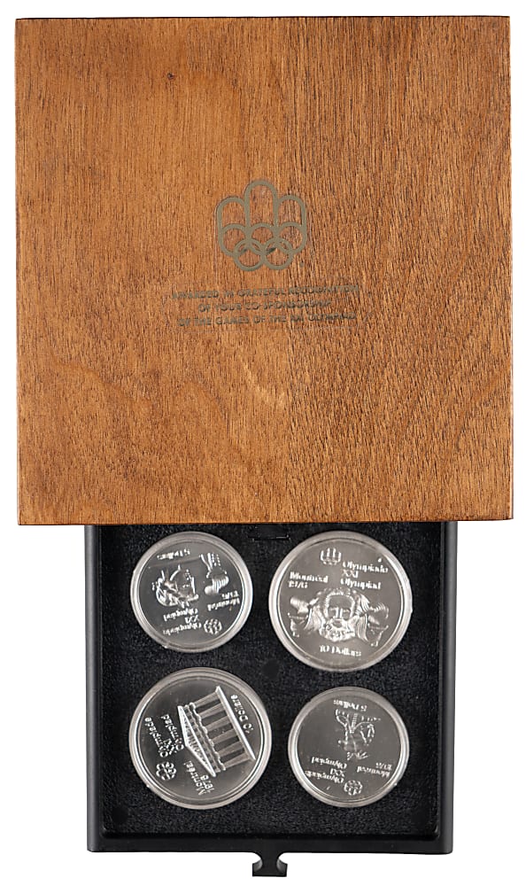 1976 Royal Canadian Mint Montreal Olympics Sterling Silver Coin Near Complete Set (27/28) in Co-Sponsorship Recognition Chest