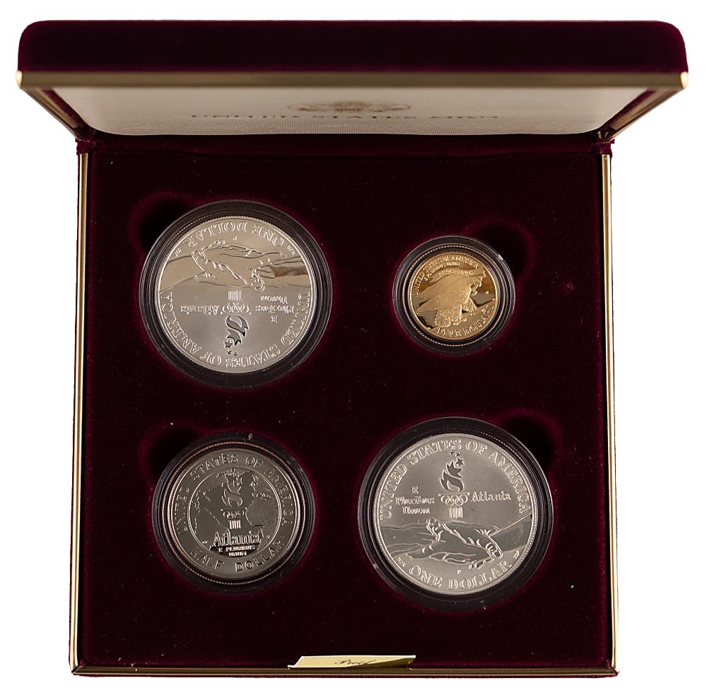 1995 U.S. Mint Atlanta Centennial Olympics Gold & Silver Proof Coin Set (4) in Presentation Case