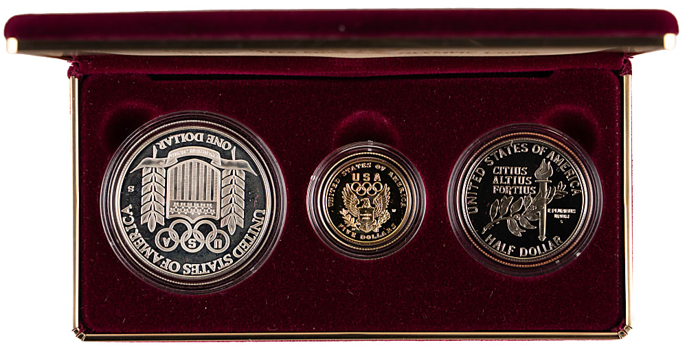 1992 U.S. Mint Olympic Coin Proof Set (3) with $5 Gold Coin in Presentation Case