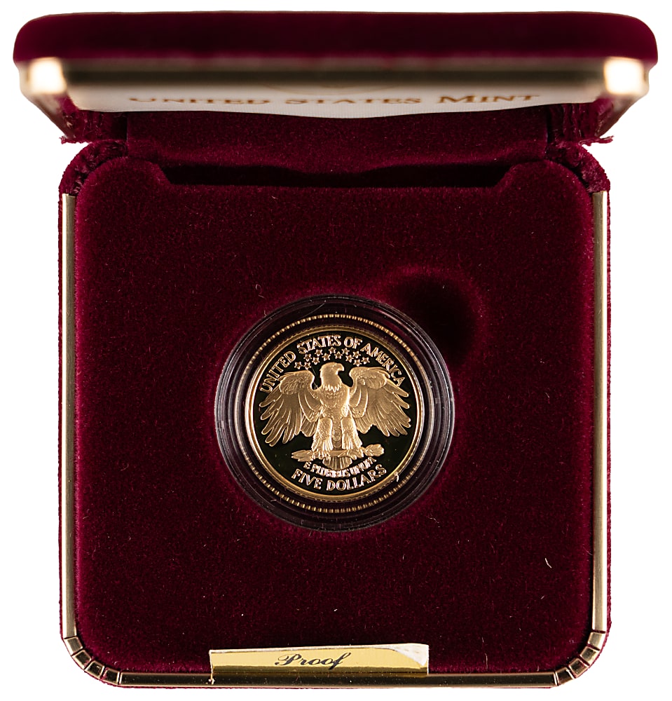1999 George Washington Bicentennial Commemorative $5 Gold Proof Coin in Presentation Case