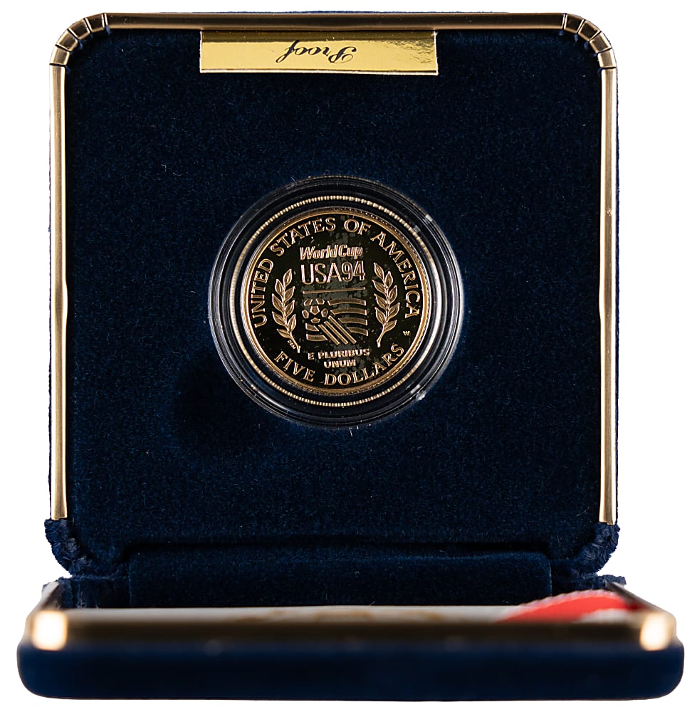 1994 World Cup USA Commemorative $5 Gold Proof Coin in Presentaqtion Case
