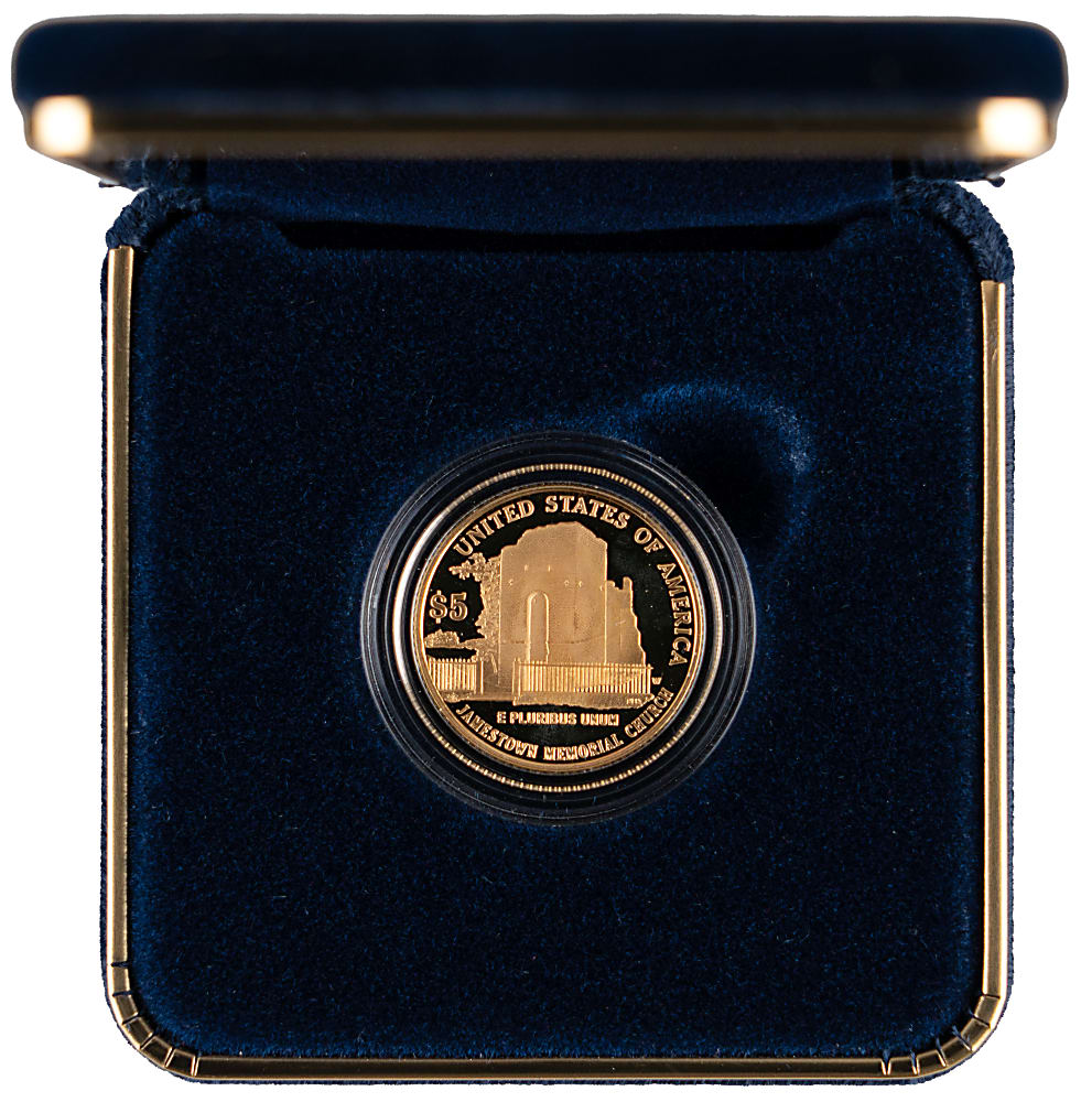 2007 Jamestown 400th Anniversary Commemorative $5 Gold Proof Coin in Presentation Case