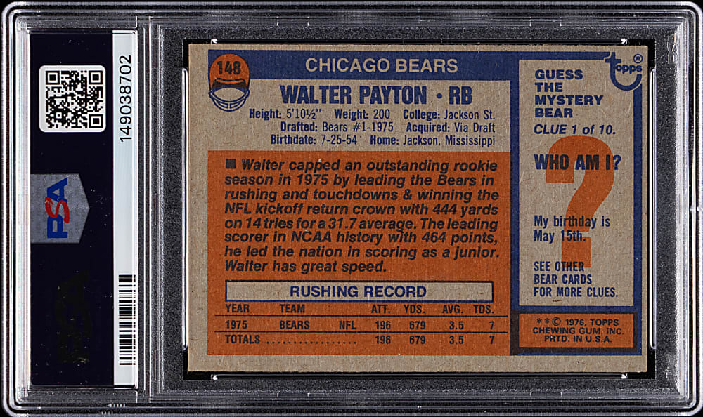 1976 Topps Football #148 Walter Payton Rookie PSA EX-MT 6