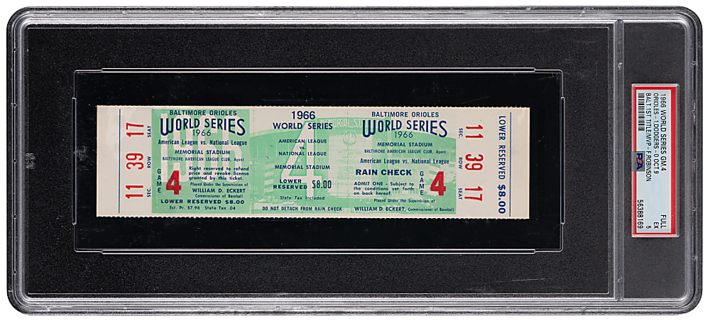 1966 World Series Game 4 Full Ticket - Baltimore Orioles Clinch First Franchise Championship vs. Los Angeles Dodgers - PSA EX 5