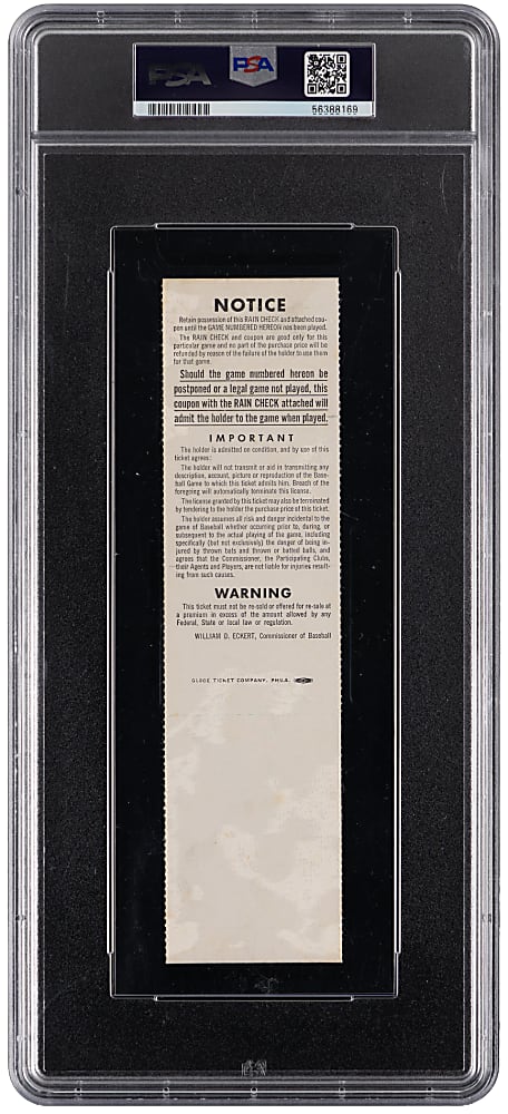 1966 World Series Game 4 Full Ticket - Baltimore Orioles Clinch First Franchise Championship vs. Los Angeles Dodgers - PSA EX 5