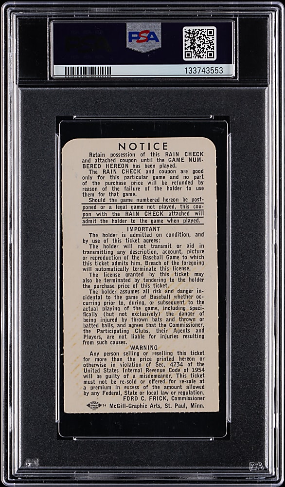 1965 World Series Game 2 Ticket Stub - Los Angeles Dodgers Sandy Koufax vs. Minnesota Twins Jim Kaat - PSA EX-MT 6