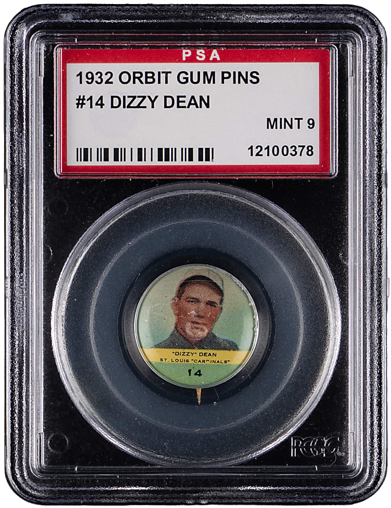 1932 PR2 Orbit Gum Pins-Numbered #14 Dizzy Dean PSA MINT 9 - Highest Graded!