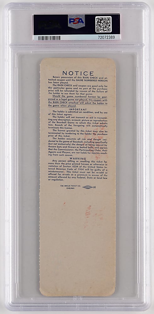 1957 World Series Game 3 Full Ticket - Milwaukee Braves vs. New York Yankees - Mickey Mantle World Series Home Run #9 - PSA EX-MT 6