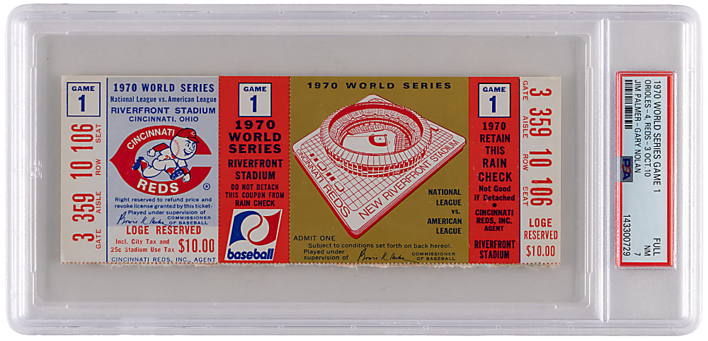 1970 World Series Game 1 Full Ticket - Baltimore Orioles vs. Cincinnati Reds - Pete Rose First World Series Game - PSA NM 7