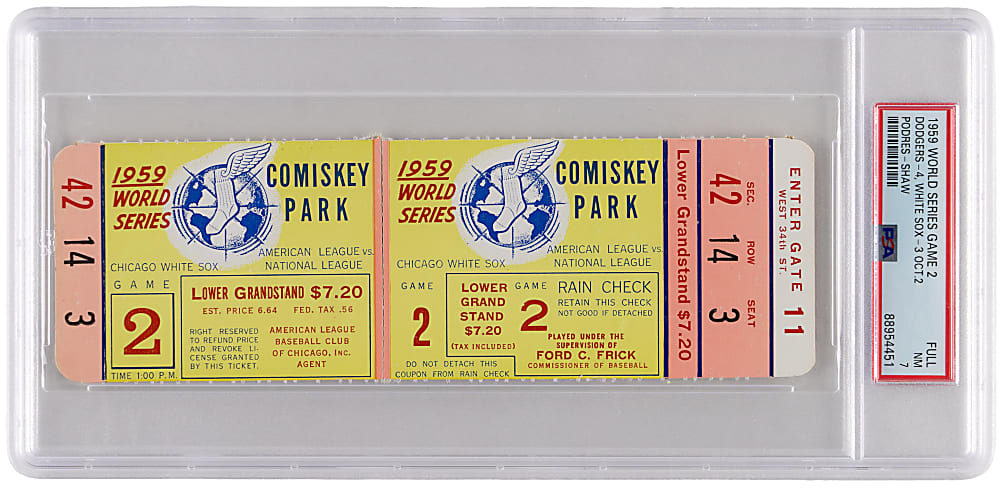 1959 Los Angeles Dodgers vs. Chicago White Sox Game 2 Full Ticket PSA NM 7
