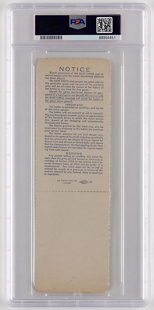 1959 Los Angeles Dodgers vs. Chicago White Sox Game 2 Full Ticket PSA NM 7