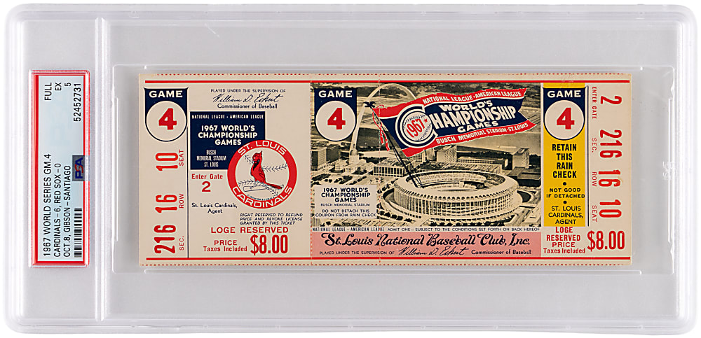 1967 World Series Game 4 Full Ticket - St. Louis Cardinals vs. Boston Red Sox - PSA EX 5