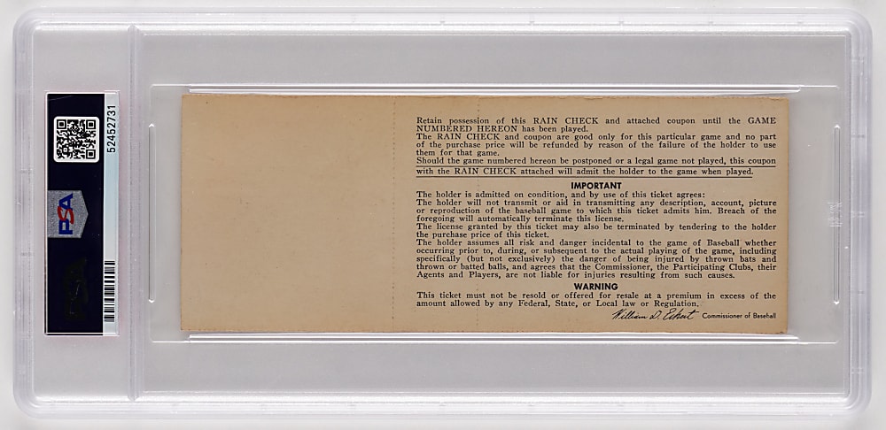 1967 World Series Game 4 Full Ticket - St. Louis Cardinals vs. Boston Red Sox - PSA EX 5