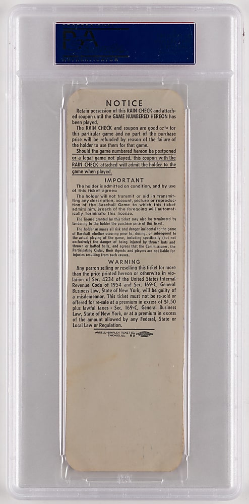 1963 New York Yankees vs. Los Angeles Dodgers World Series Game 2 Full Ticket PSA EX-MT 6