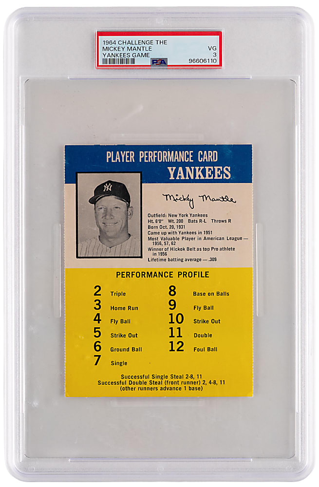 1964 Challenge The Yankees Game Mickey Mantle PSA VG 3