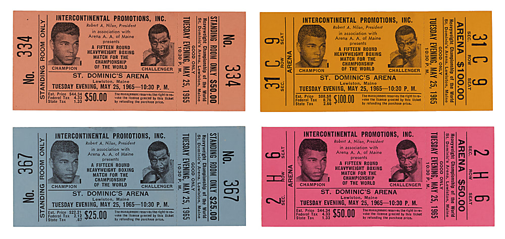1965 Muhammad Ali vs. Sonny Liston Phantom Punch Heavyweight Championship Fight Full Tickets (4)