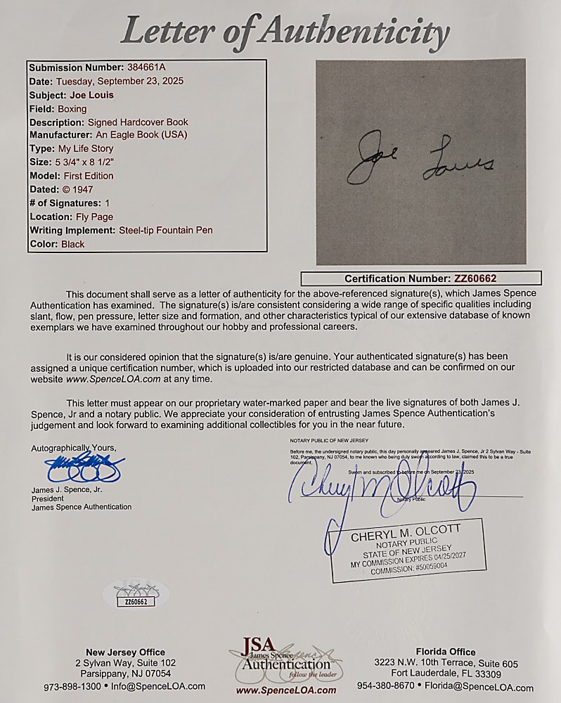 Joe Louis Signed 1947 "My Life Story" Autobiography with Full JSA LOA