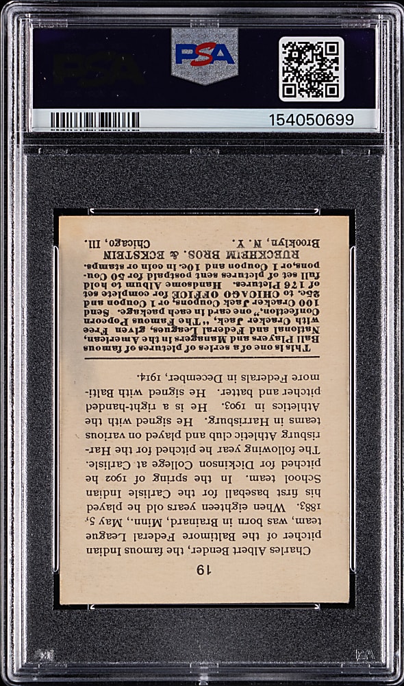 1915 Cracker Jack #19 Chief Bender PSA GOOD 2