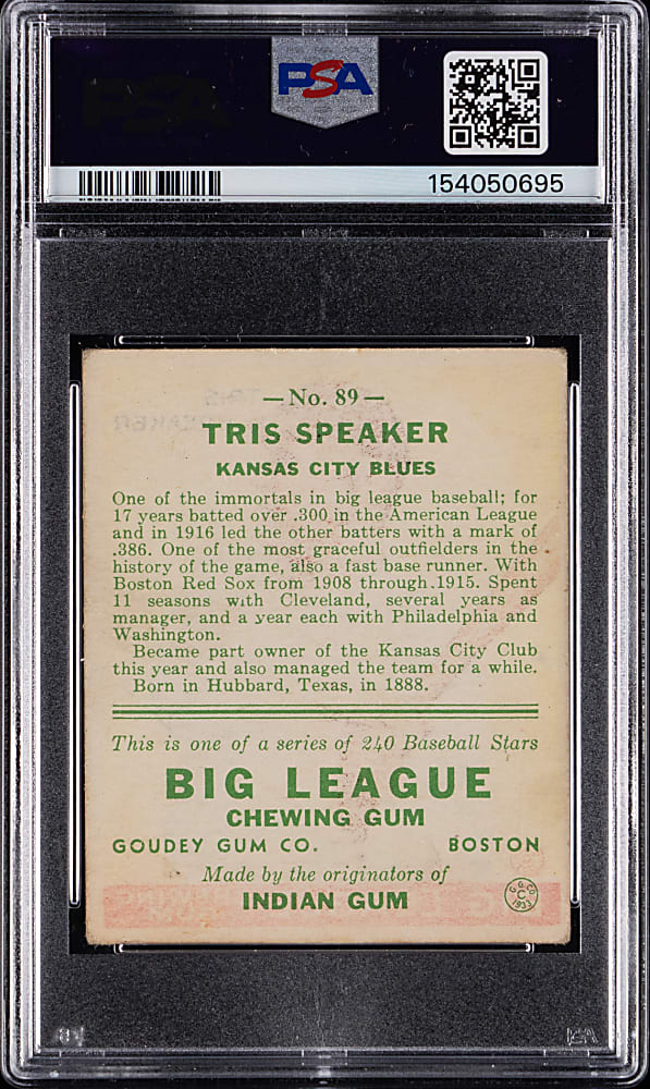 1933 Goudey #89 Tris Speaker PSA VG 3