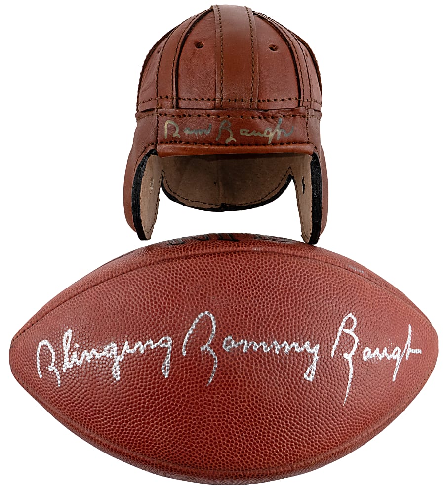 Sammy Baugh Signed Football (Inscribed) & Leather Mini-Helmet Pair - Individually Certified