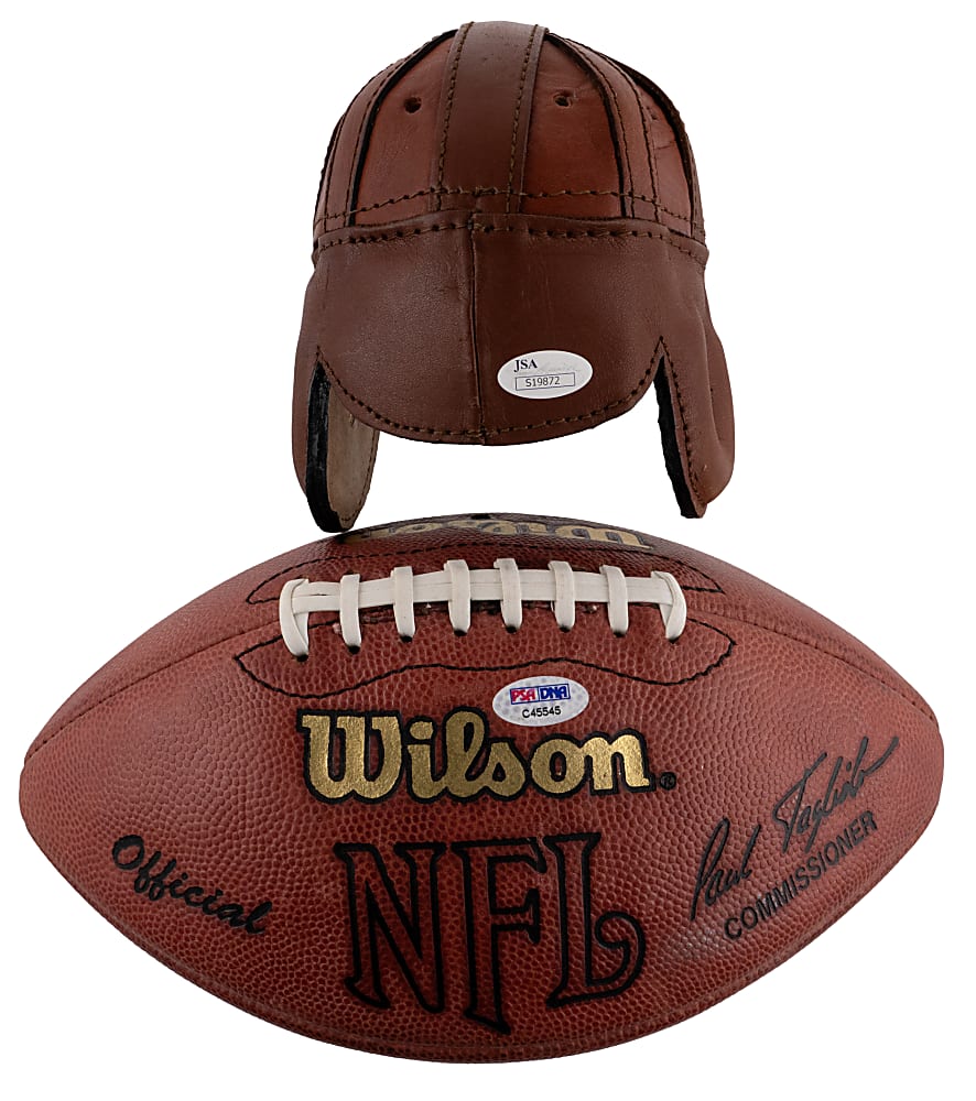 Sammy Baugh Signed Football (Inscribed) & Leather Mini-Helmet Pair - Individually Certified