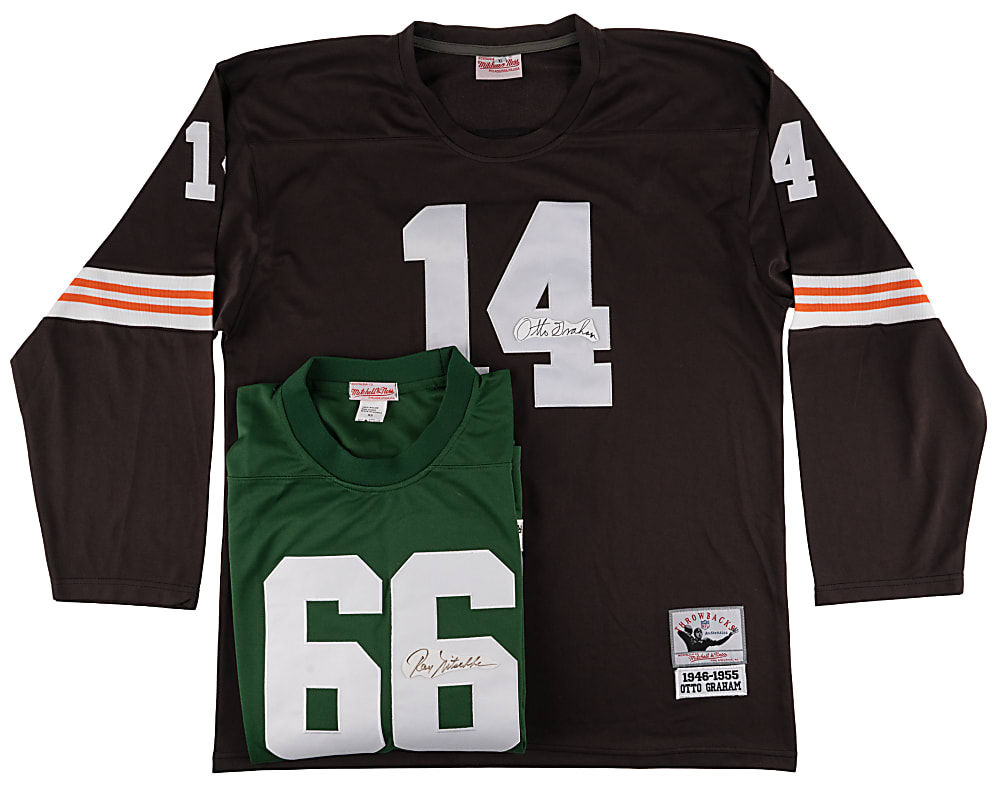 NFL Signed Cuts-on-Jersey Mitchell & Ness Quintet with Graham, Nitschke & Van Buren