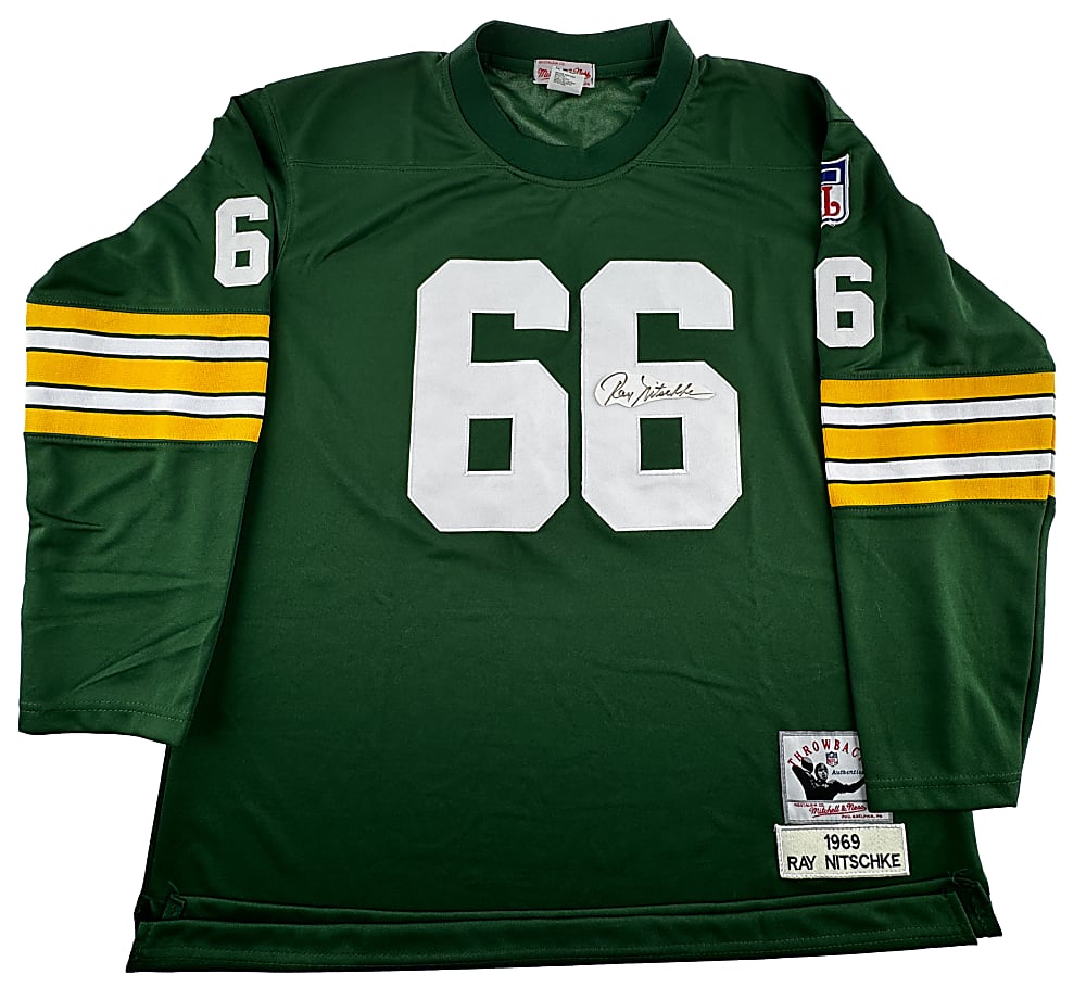 NFL Signed Cuts-on-Jersey Mitchell & Ness Quintet with Graham, Nitschke & Van Buren