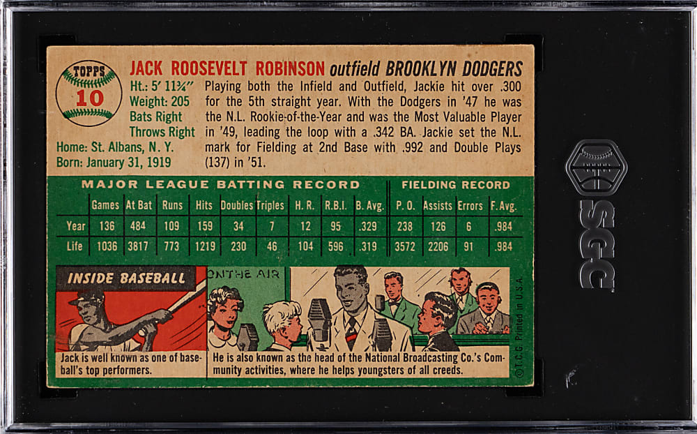 1954 Topps #10 Jackie Robinson SGC VG 3