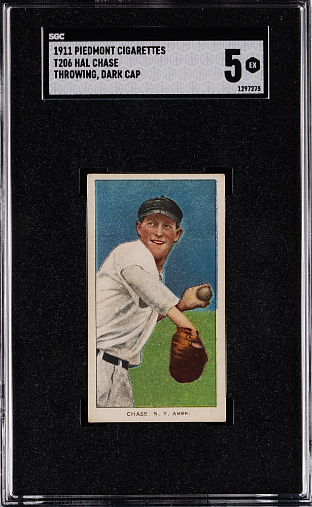 1909-1911 T206 White Border Hal Chase Throwing, Dark Cap SGC EX 5