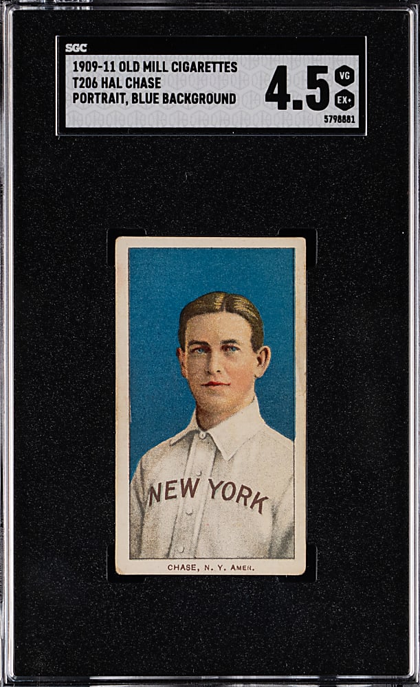 1909-1911 T206 White Border Hal Chase Portrait, Blue Background with Old Mill Back - SGC VG/EX+ 4.5