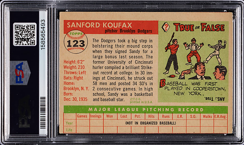 1955 Topps #123 Sandy Koufax Rookie PSA VG+ 3.5