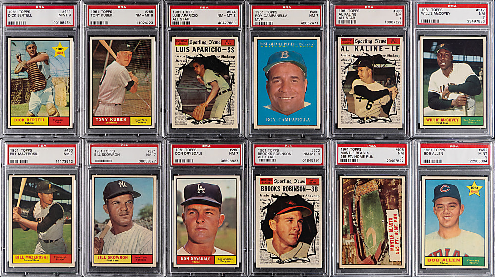 1961 Topps Near Complete Set (546/587) with 124 PSA Graded with 72 of PSA NM-MT 8 or Better - Sharp!