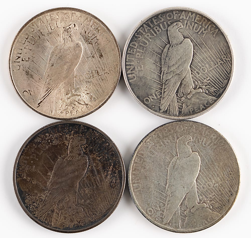 1921-1934 Peace Silver Dollars (4) with 1921