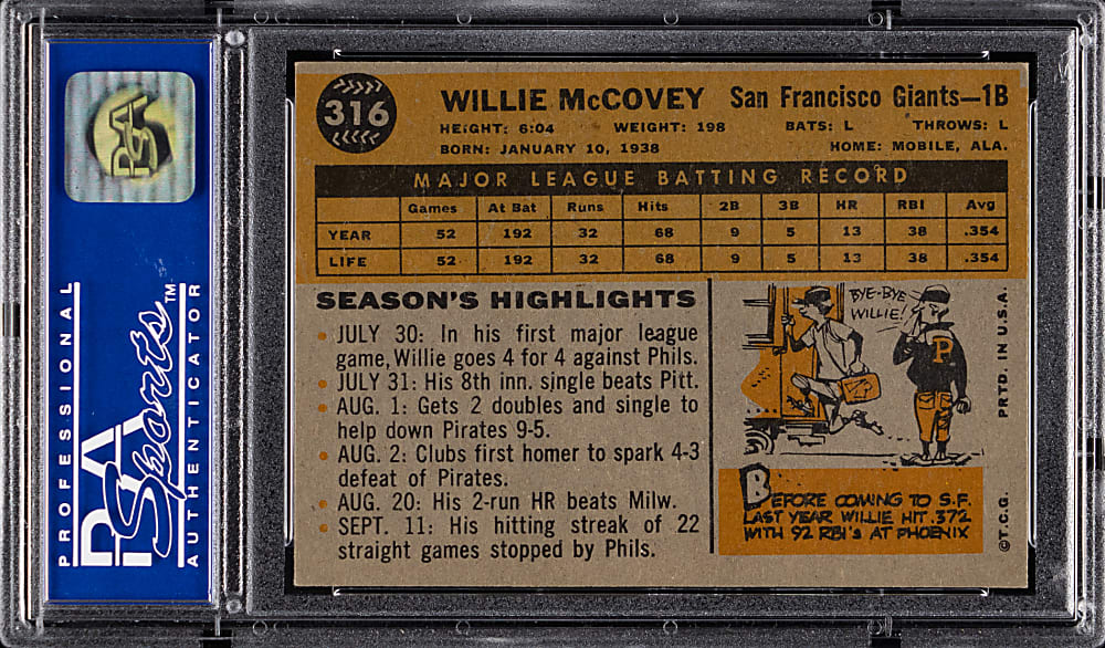 1960 Topps #316 Willie McCovey All-Star Rookie PSA NM 7
