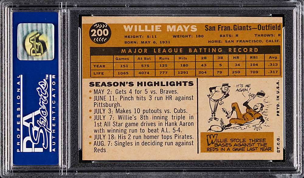 1960 Topps #200 Willie Mays PSA NM 7