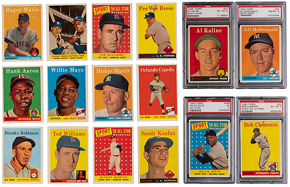 1958 Topps Complete Set (494) with (10) PSA EX 5 to NM-MT 8 Including Roberto Clemente & Willie Mays