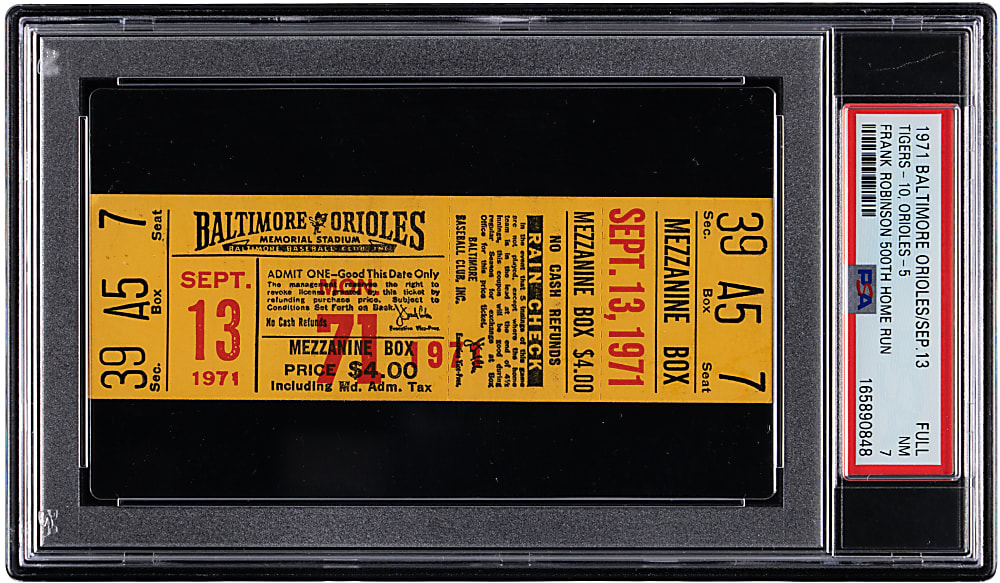 September 13, 1971 Frank Robinson 500th Home Run Full Ticket - PSA NM 7