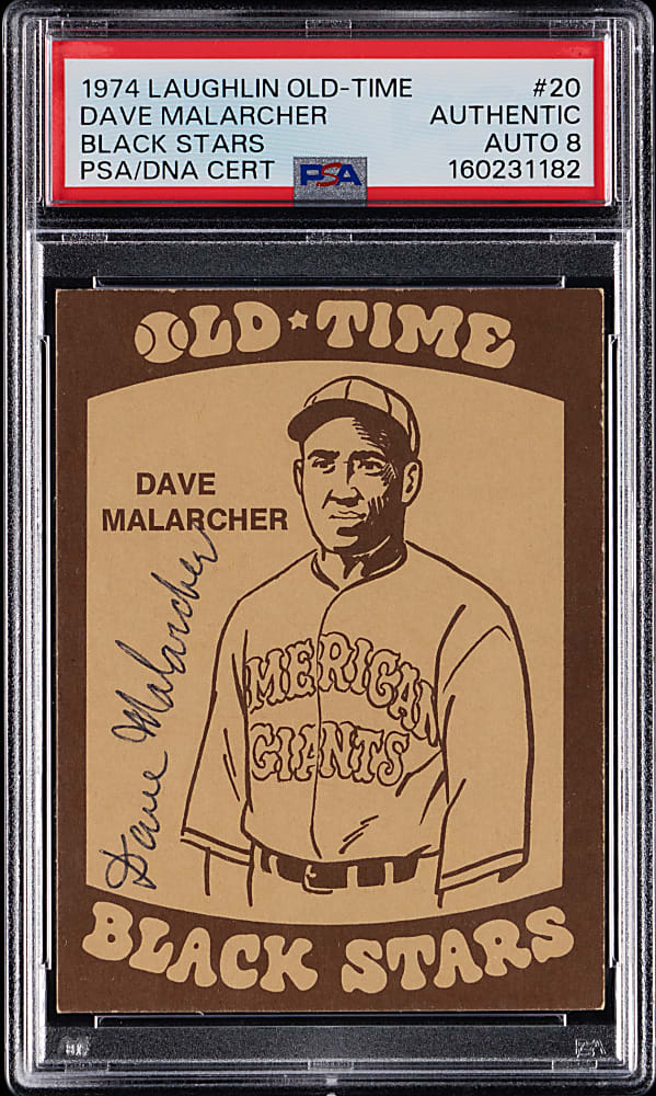 Scarce Signed 1974 Laughlin Old-Time Black Stars #20 Dave Malarcher PSA/DNA Authentic with 8 Auto Grade