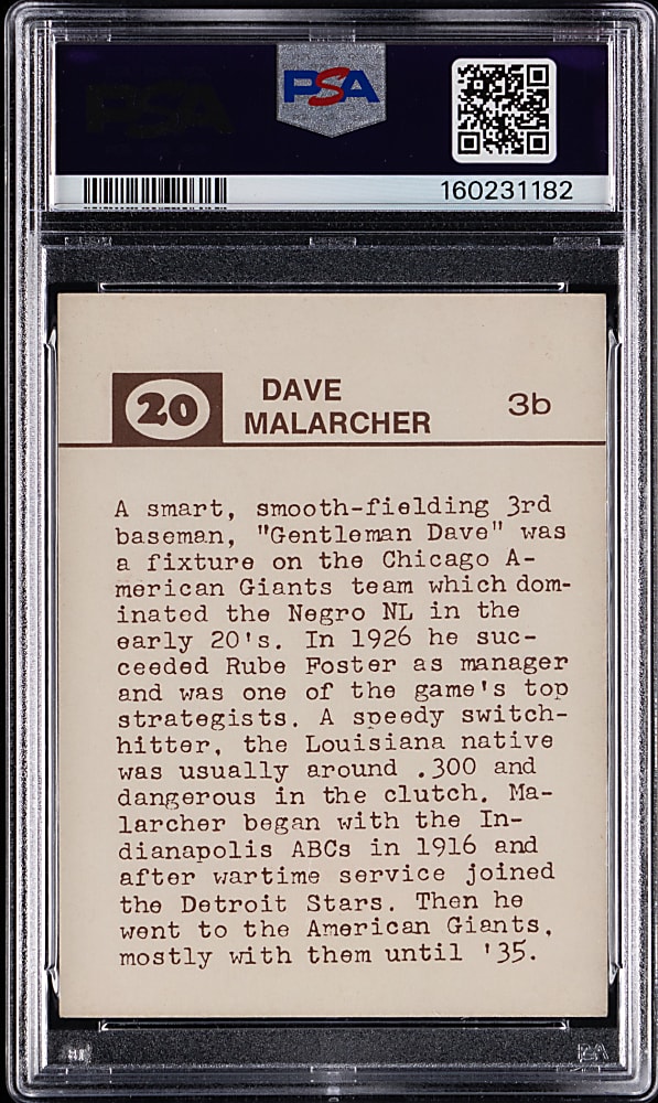 Scarce Signed 1974 Laughlin Old-Time Black Stars #20 Dave Malarcher PSA/DNA Authentic with 8 Auto Grade