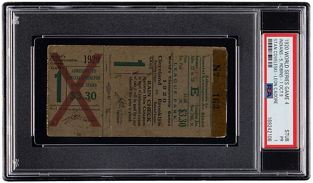 1920 World Series Game 4 Ticket Stub - Cleveland Indians vs. Brooklyn Robins - PSA POOR 1