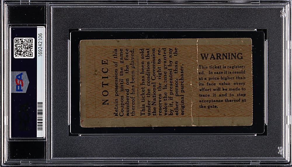 1920 World Series Game 4 Ticket Stub - Cleveland Indians vs. Brooklyn Robins - PSA POOR 1