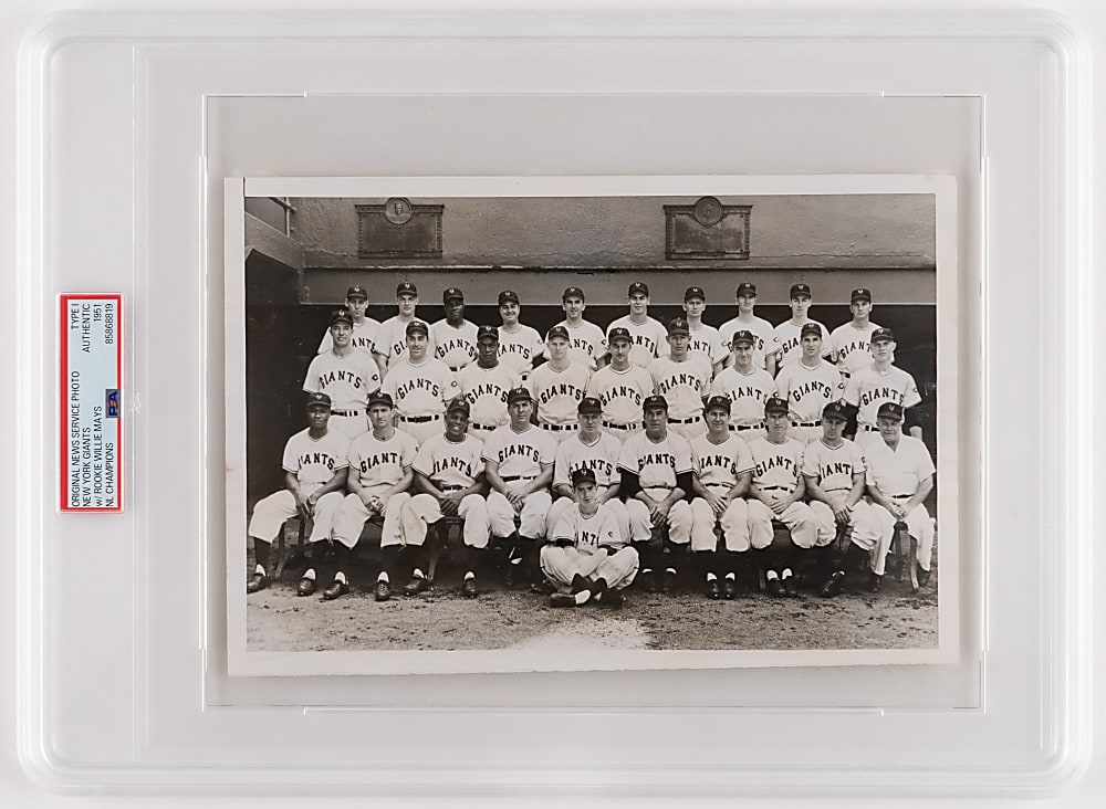 1951 New York Giants Team National League Champions Type I Original News Service Photo with Rookie Willie Mays - PSA Authentic