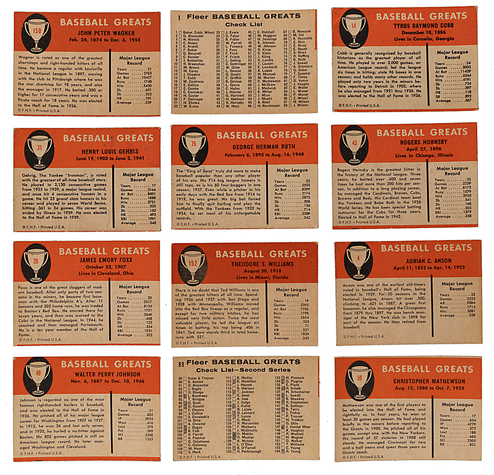 1961 Fleer Baseball Greats Complete Set (154)