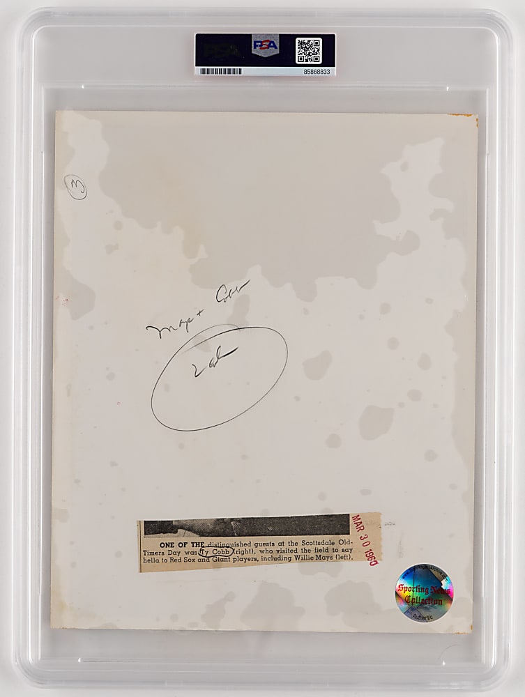1960 Willie Mays & Ty Cobb Scottsdale Old-Timers Day Celebration Type I Original News Service Photo  - PSA Authentic