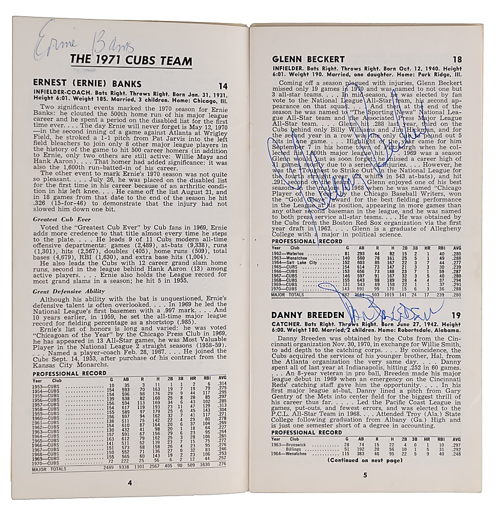 1971 Chicago Cubs Team-Signed Official Press Guide with (46) Signatures Including (5) Hall of Famers