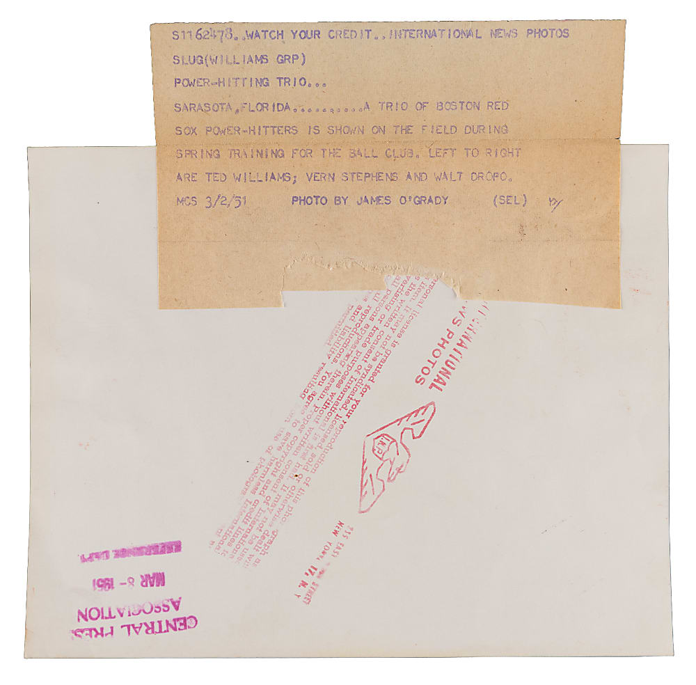 1951 Ted Williams Type I Original News Service Photo - PSA Full LOA