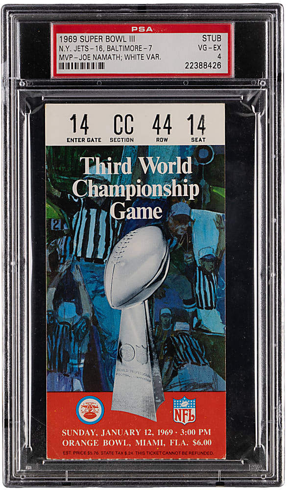 1969 Super Bowl III New York Jets vs. Baltimore Colts Ticket Stub PSA VG-EX 4 - Joe Namath Guarantee!